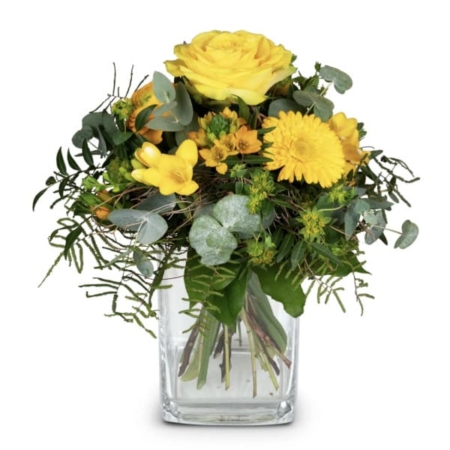 Blumenstrauss little sunshine Strauss mit Rosen, Freesie, Germini, Eukalyptus