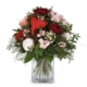 Valentinsstrauss mit roten Rosen bei Blumen Ackermann Bern mit Strauss mit Rosen, Ranunkeln, Alstromeria, Viburnum, Sisalherz