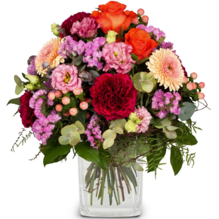 Colorful Wishes Fr. 68.00/105.00/128.00 Farbiger Strauss mit, Rosen, Nelken, Germini, Eustoma, Hybericum, Eukalyptus