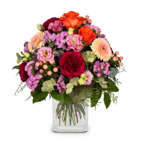 Blumenstrauß "Geburtstag" mit Rosen, Nelken, Germini, Hypericum & Eustoma – perfektes Geschenk
